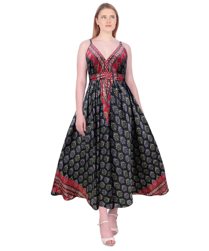 Adjustable Back Printed Silk Dress AB16007
