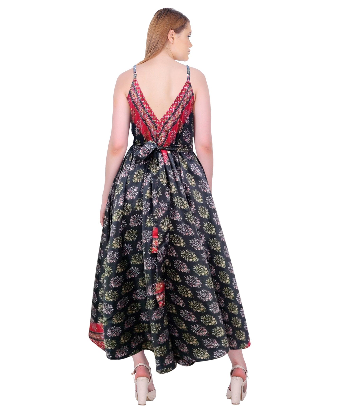 Adjustable Back Printed Silk Dress AB16007