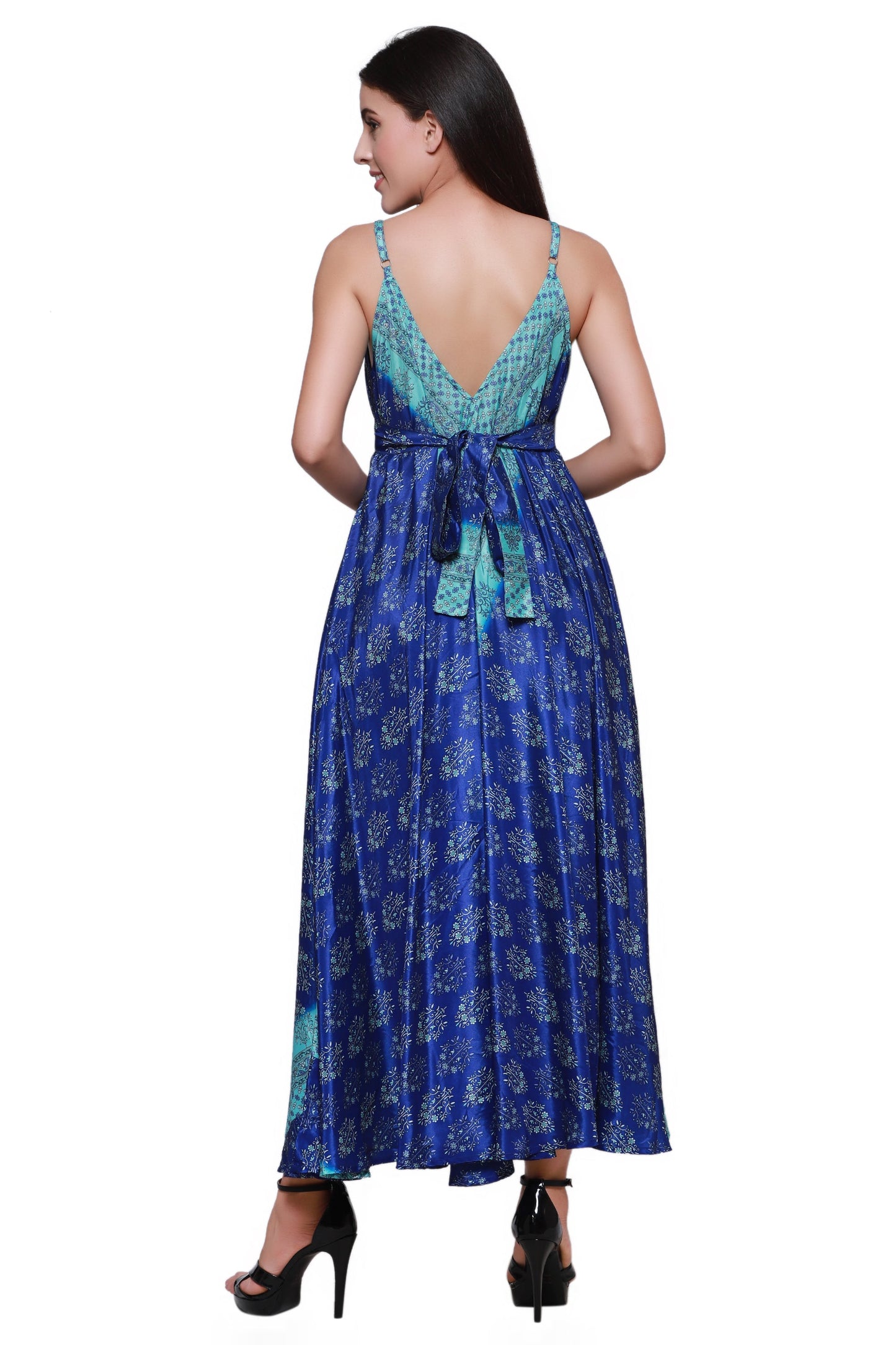 Adjustable Back Printed Silk Dress AB16007