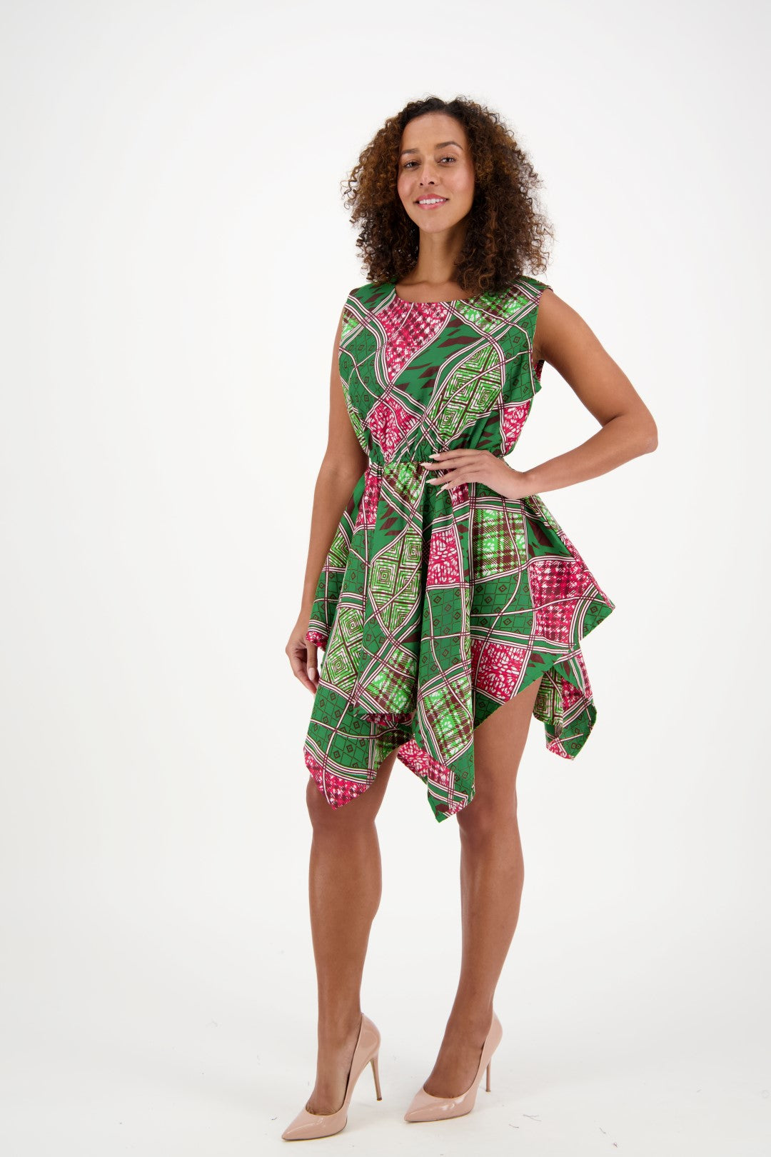African Patch Print Sleeveless Dress 2182