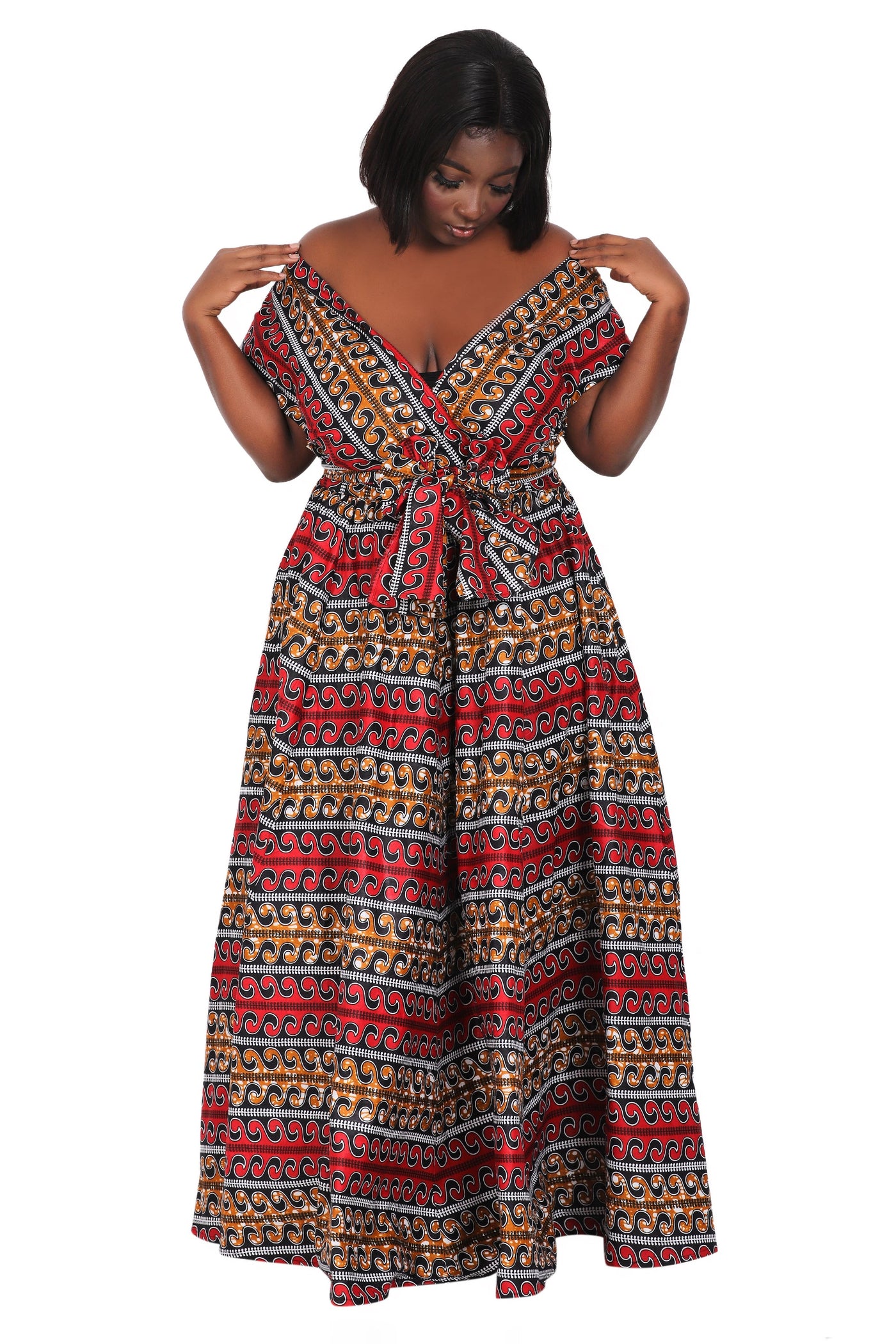 African Print Wax Print Skirt One Size Fits Most Headwrap Included Elastic Waist Pockets 16317