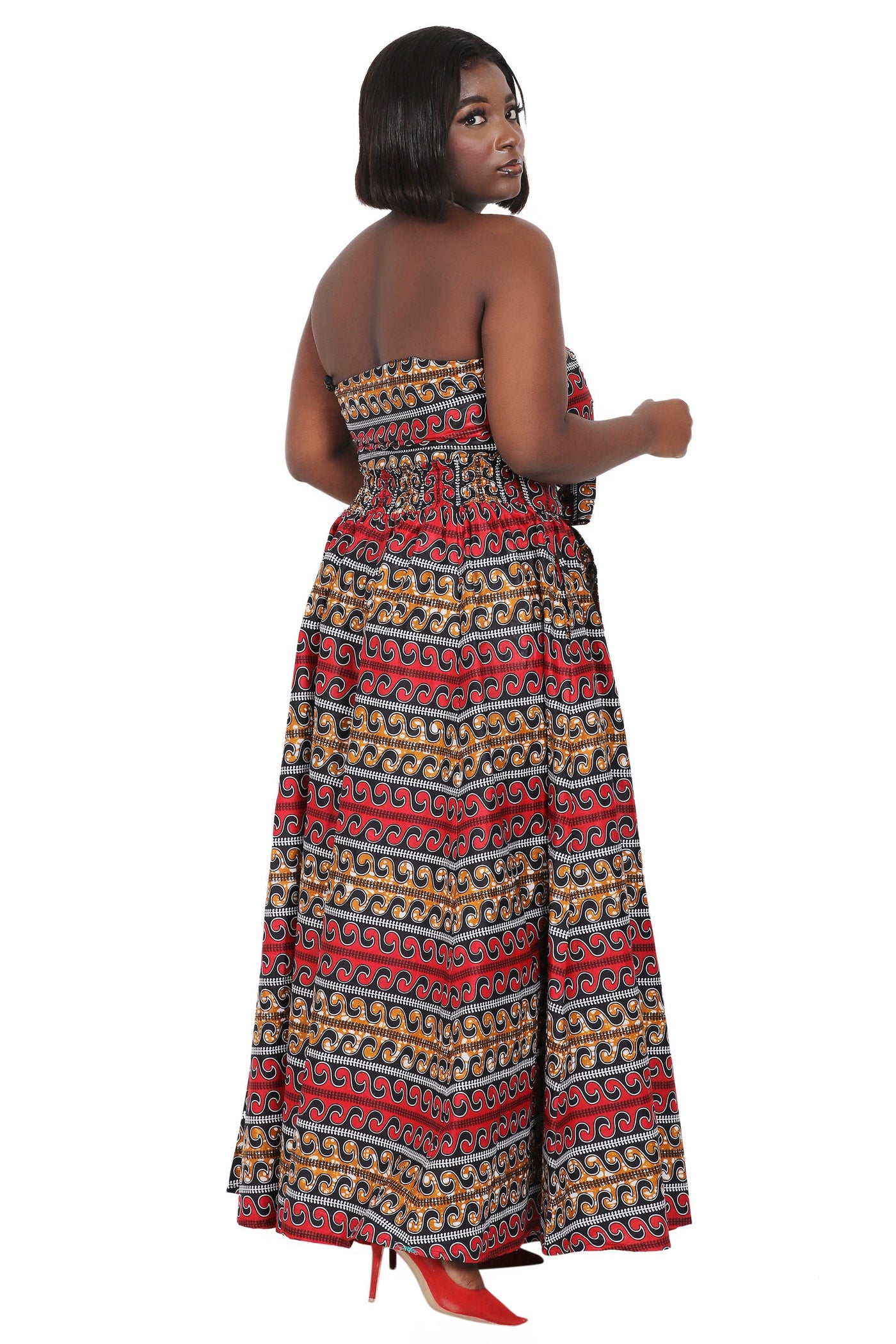 African Print Wax Print Skirt One Size Fits Most Headwrap Included Elastic Waist Pockets 16317