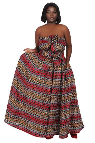 African Print Wax Print Skirt One Size Fits Most Headwrap Included Elastic Waist Pockets 16317
