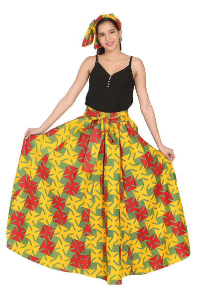 African Print Wax Print Skirt One Size Fits Most Headwrap Included Elastic Waist Pockets 16317-615