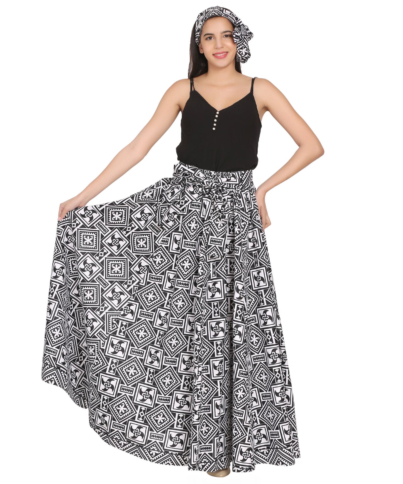 African Print Wax Print Skirt One Size Fits Most Headwrap Included Elastic Waist Pockets 16317-619