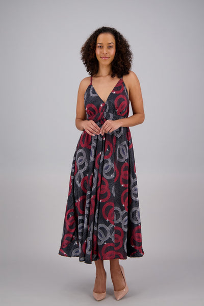 Ankara Print Silk Maxi Dress AB16067