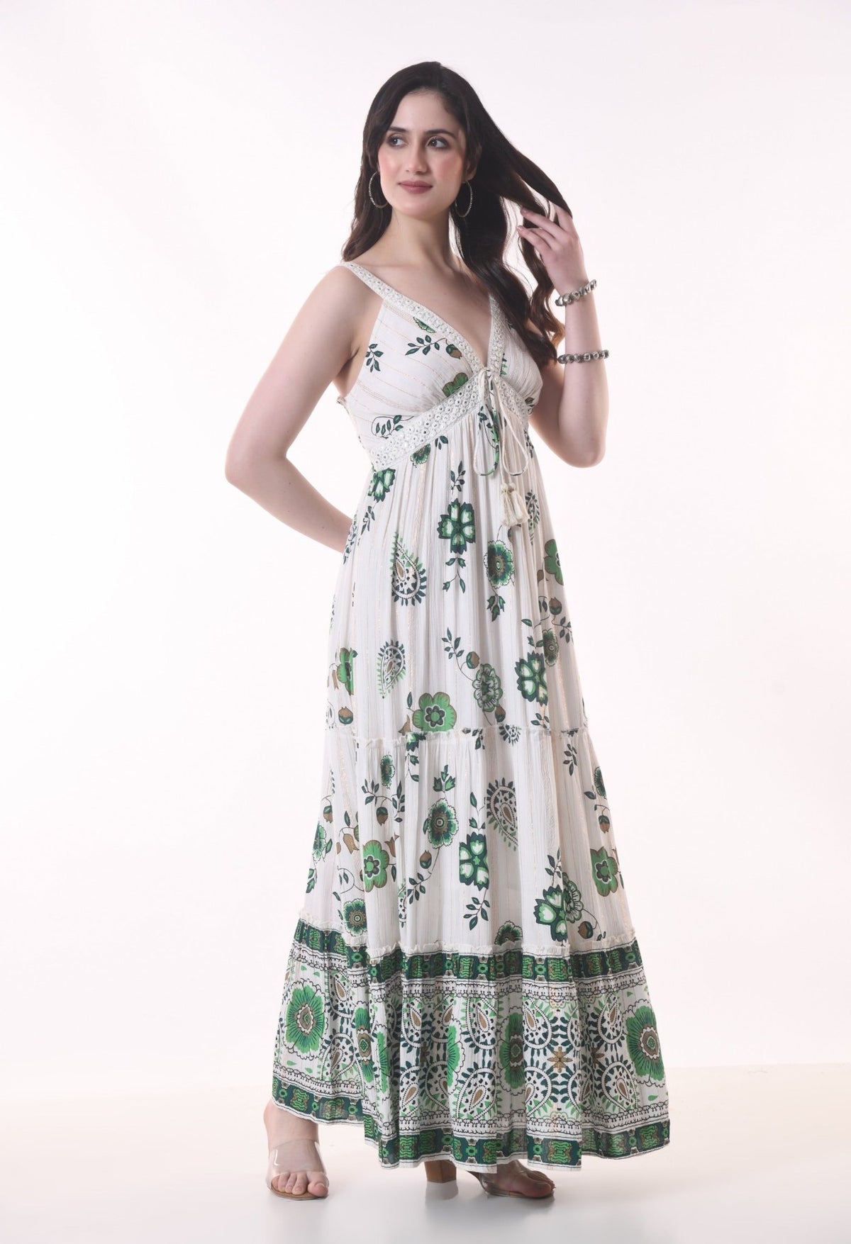 26403 Bohemian Floral Print Tassel Tie Maxi Dress - Advance Apparels Inc