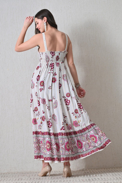 26403 Bohemian Floral Print Tassel Tie Maxi Dress - Advance Apparels Inc