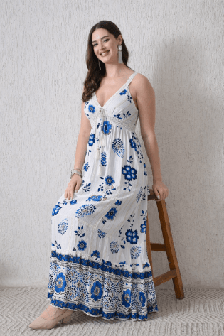 26403 Bohemian Floral Print Tassel Tie Maxi Dress - Advance Apparels Inc