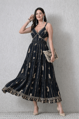 26405 Bohemian Paisley Print Tiered Maxi Dress - Advance Apparels Inc