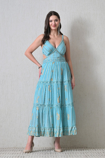 26405 Bohemian Paisley Print Tiered Maxi Dress - Advance Apparels Inc