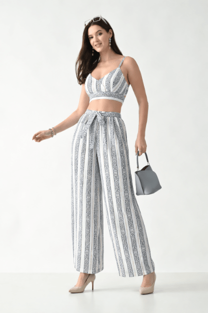 26412 Bohemian Printed Crop Top & Wide Leg Palazzo Set – Two Piece Summer Co-Ord - Advance Apparels Inc