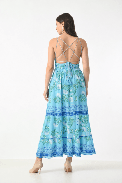 26419 Bohemian Floral Print Tiered Maxi Dress with Spaghetti Straps - Advance Apparels Inc