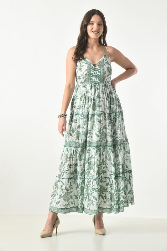 26426 Elegant Floral Tiered Maxi Dress with Strappy Back - Advance Apparels Inc