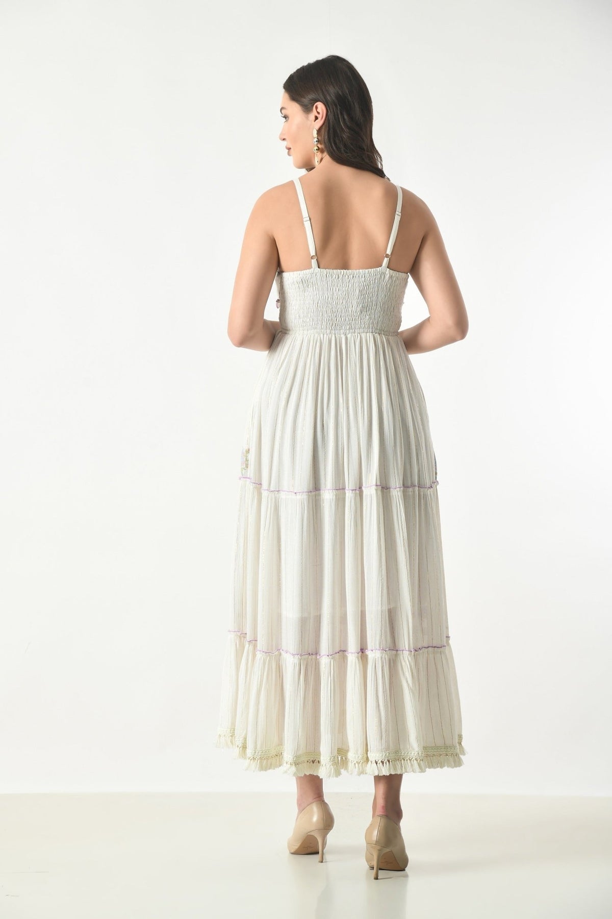 26430 Embroidered Boho Maxi Dress with Tassel Tie - Advance Apparels Inc