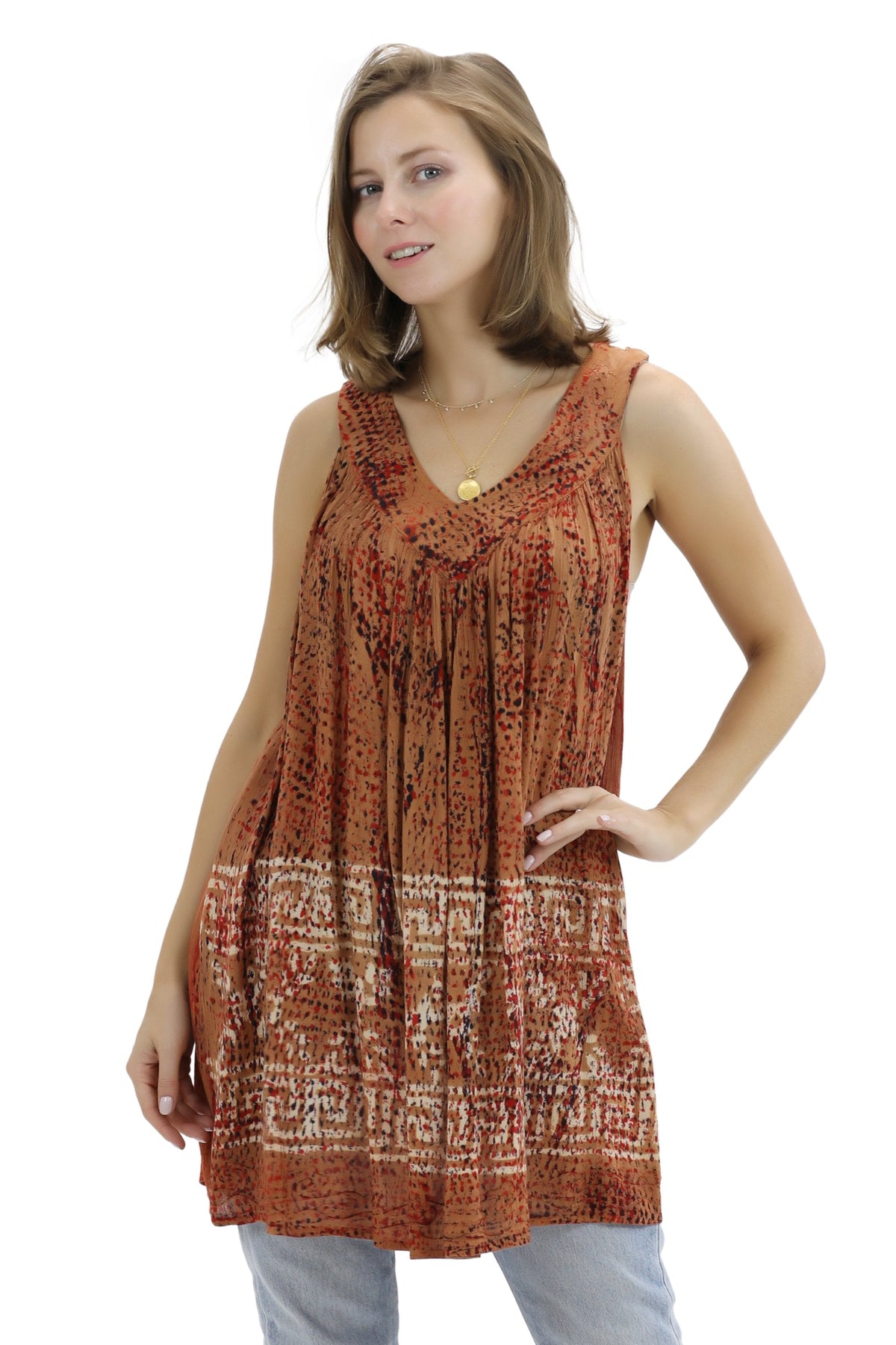 Batik Border Print V-Neck Tank Top 92