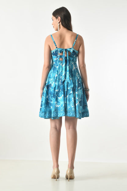26443 Tropical Blue Floral Fit & Flare Mini Dress – Adjustable Strap Sundress - Advance Apparels Inc