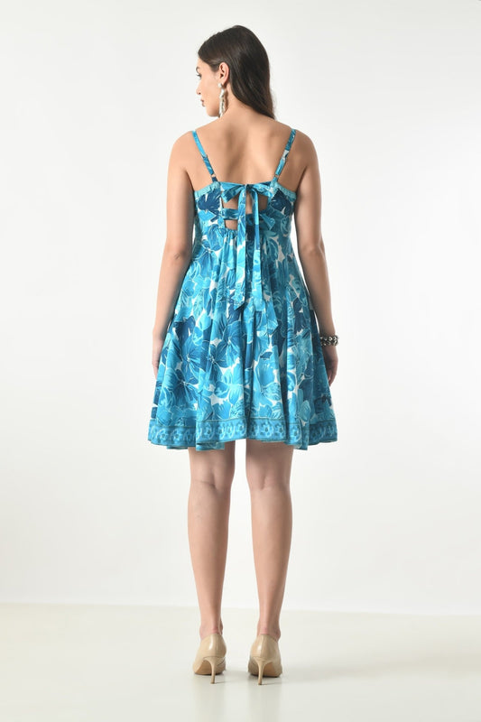 26443 Tropical Blue Floral Fit & Flare Mini Dress – Adjustable Strap Sundress - Advance Apparels Inc