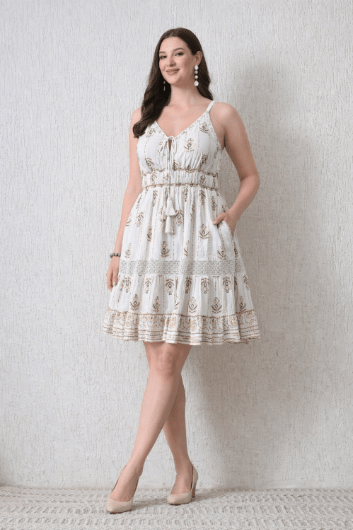 26446 Bohemian Gold Print Tiered Sundress – Gold print Mini Dress - Advance Apparels Inc