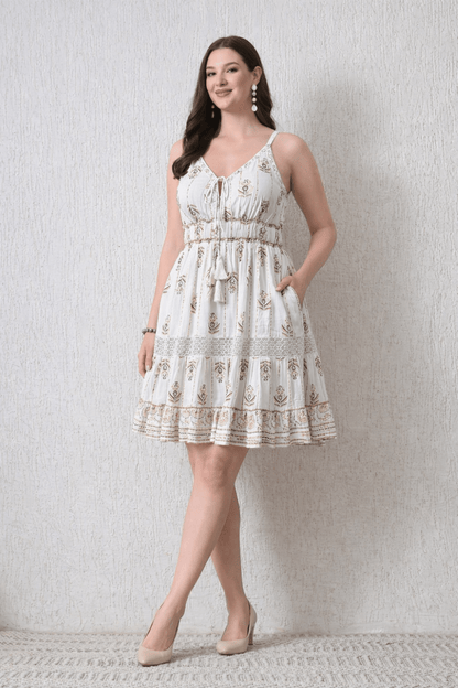26446 Bohemian Gold Print Tiered Sundress – Gold print Mini Dress - Advance Apparels Inc