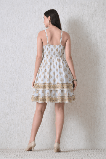 26449 Bohemian Printed Smocked Waist Sundress with Tassel Tie - Advance Apparels Inc