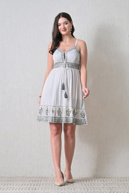 26451 Bohemian Embroidered Tassel Sundress - Advance Apparels Inc