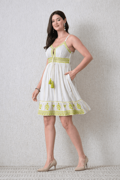 26451 Bohemian Embroidered Tassel Sundress - Advance Apparels Inc