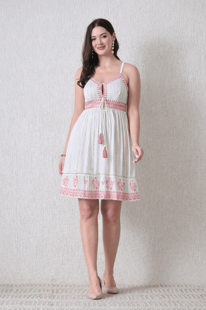 26451 Bohemian Embroidered Tassel Sundress - Advance Apparels Inc