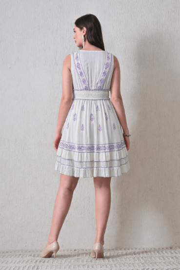 26452 Boho Embroidered Smocked Waist Mini Dress - Advance Apparels Inc
