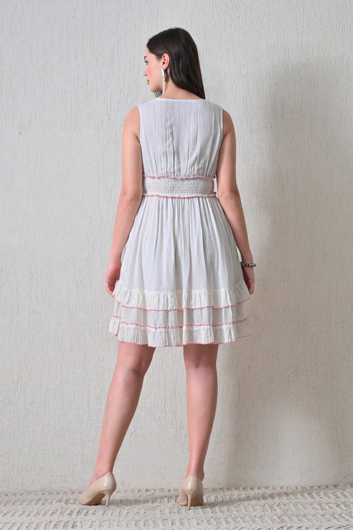 26452 Boho Embroidered Smocked Waist Mini Dress - Advance Apparels Inc