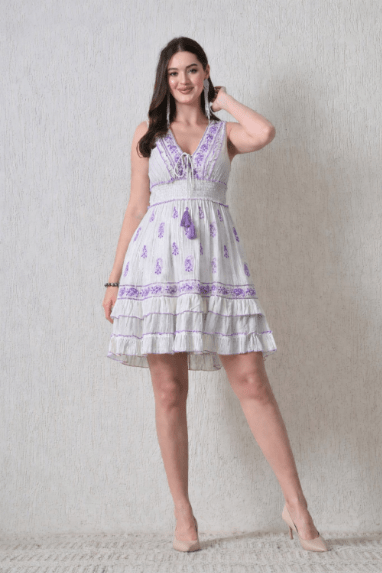26452 Boho Embroidered Smocked Waist Mini Dress - Advance Apparels Inc