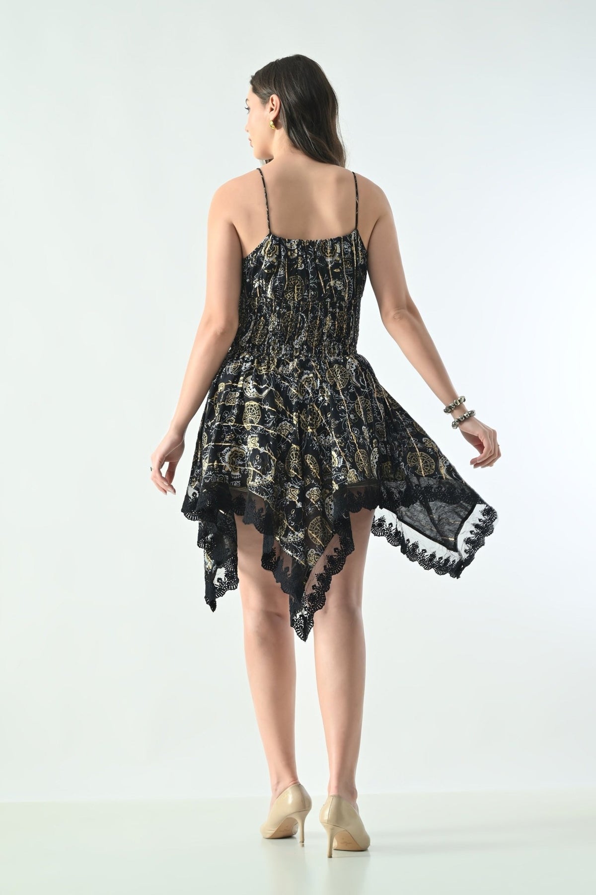 26453 Boho Smocked Handkerchief Hem Mini Dress – Rayon - Advance Apparels Inc