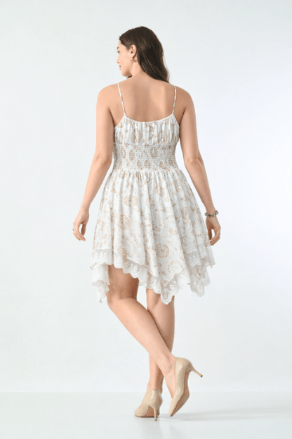 26453 Boho Smocked Handkerchief Hem Mini Dress – Rayon - Advance Apparels Inc