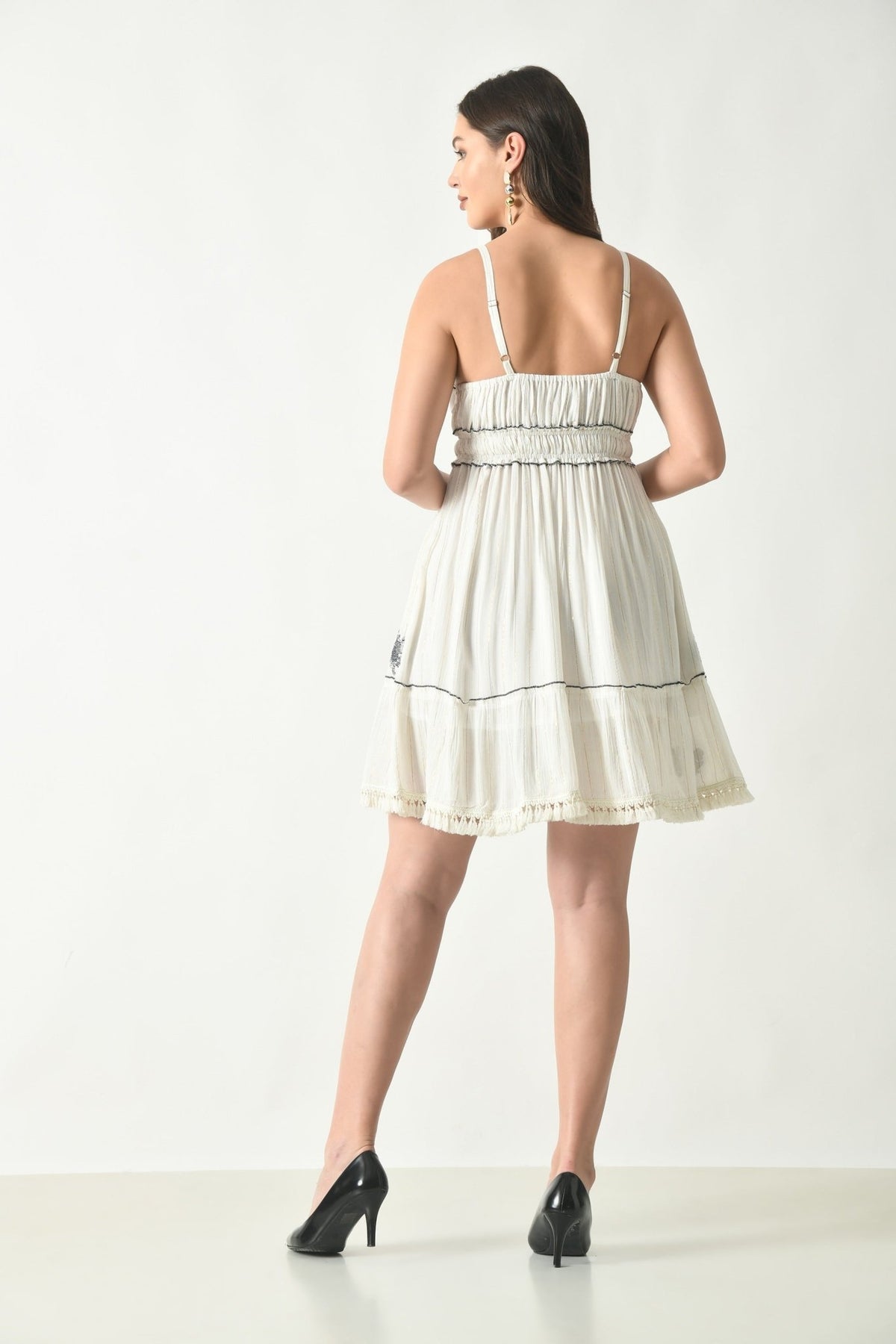 26454 Embroidered Boho Mini Dress with Tassel Tie – Rayon - Advance Apparels Inc