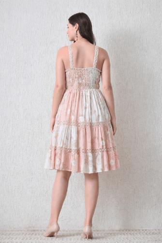 26459 Bohemian Tiered Midi Dress – Tassel Tie Front – Assorted Colors - Advance Apparels Inc