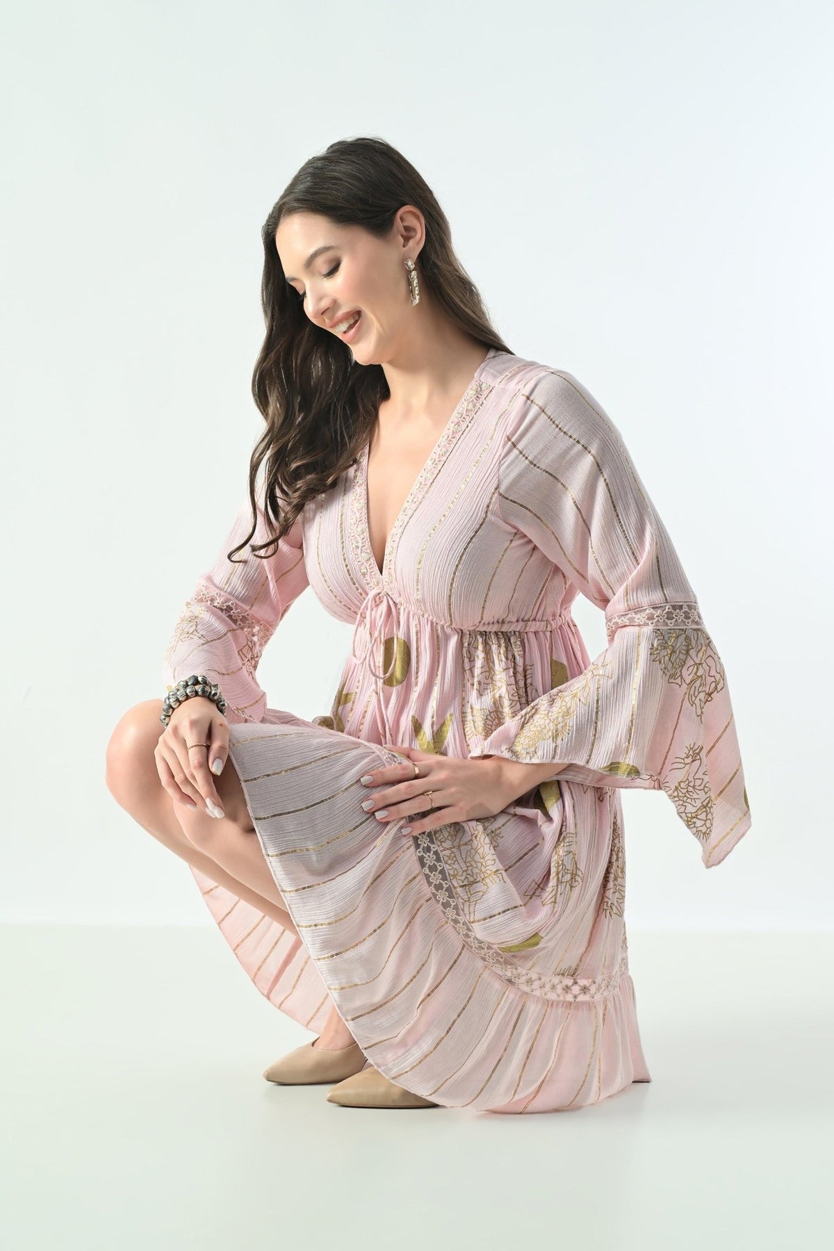 26461 Boho Embroidered Mini Dress with Gold Details – Rayon - Advance Apparels Inc