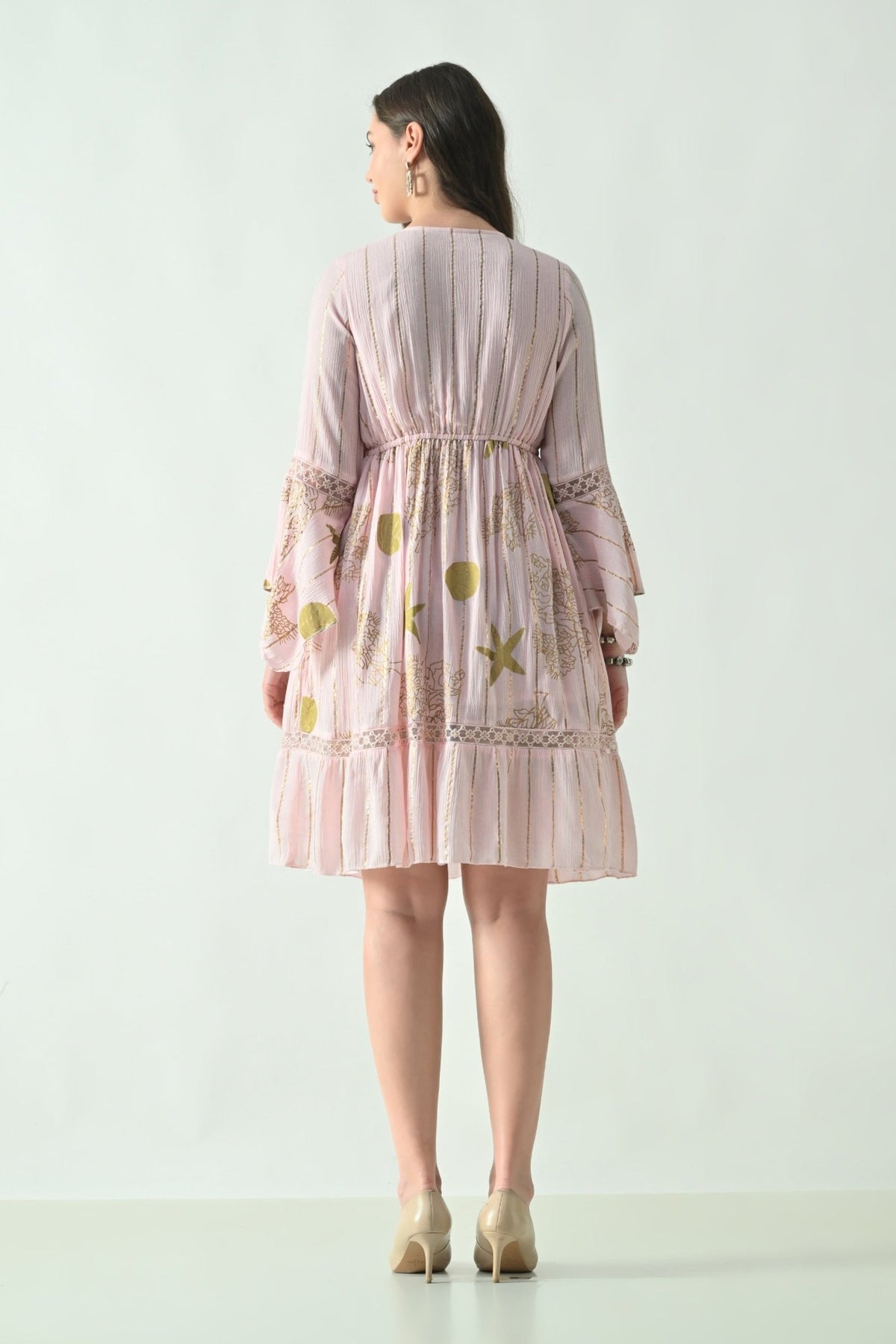 26461 Boho Embroidered Mini Dress with Gold Details – Rayon - Advance Apparels Inc