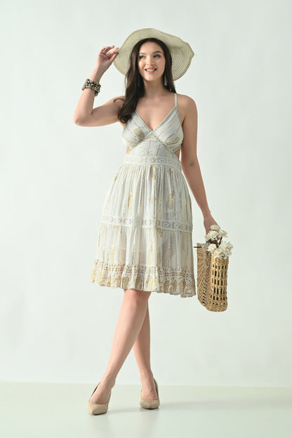 26462 Boho Embroidered Midi Dress with Spaghetti Straps – Rayon - Advance Apparels Inc