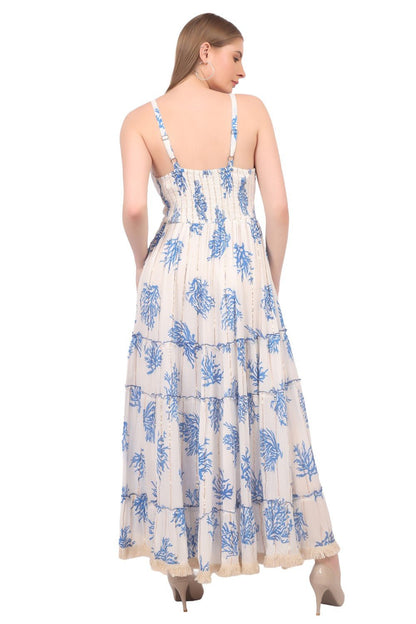 26475 Maxi Dress with Black Coral Print – Tiered Summer Boho Dress - Advance Apparels Inc