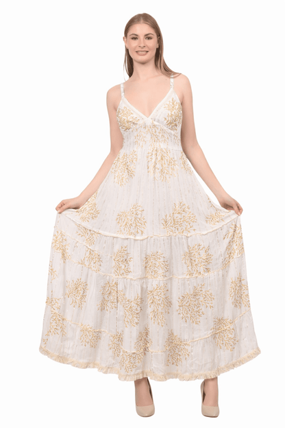 26475 Maxi Dress with Black Coral Print – Tiered Summer Boho Dress - Advance Apparels Inc