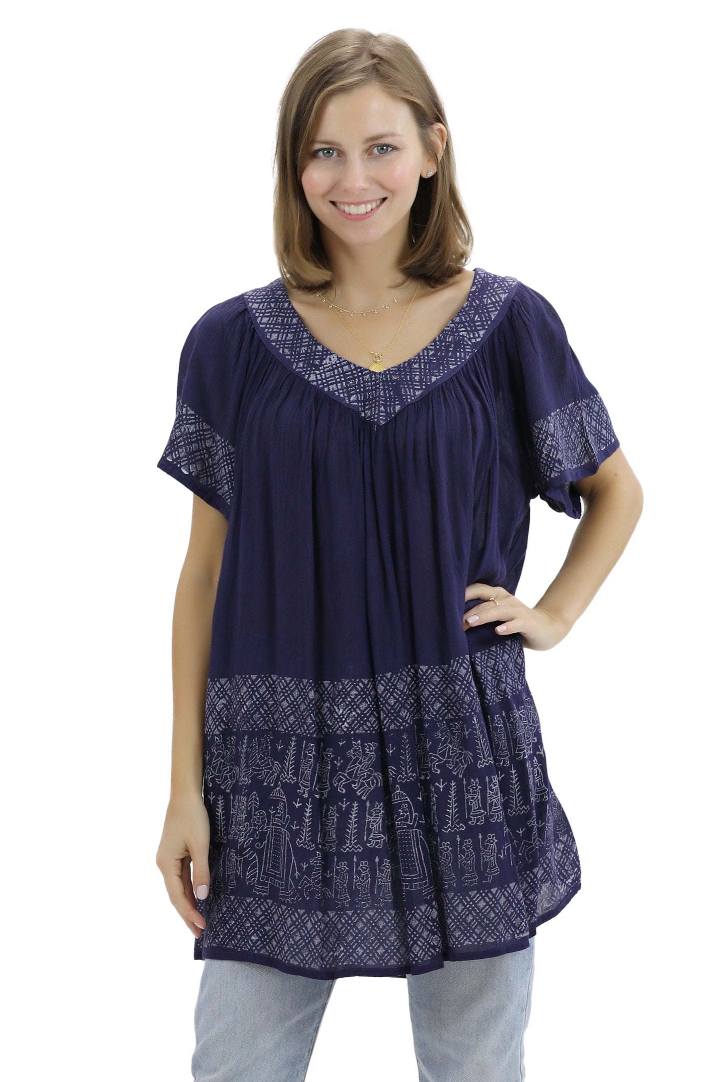 Geometric Border Print Blouse 94