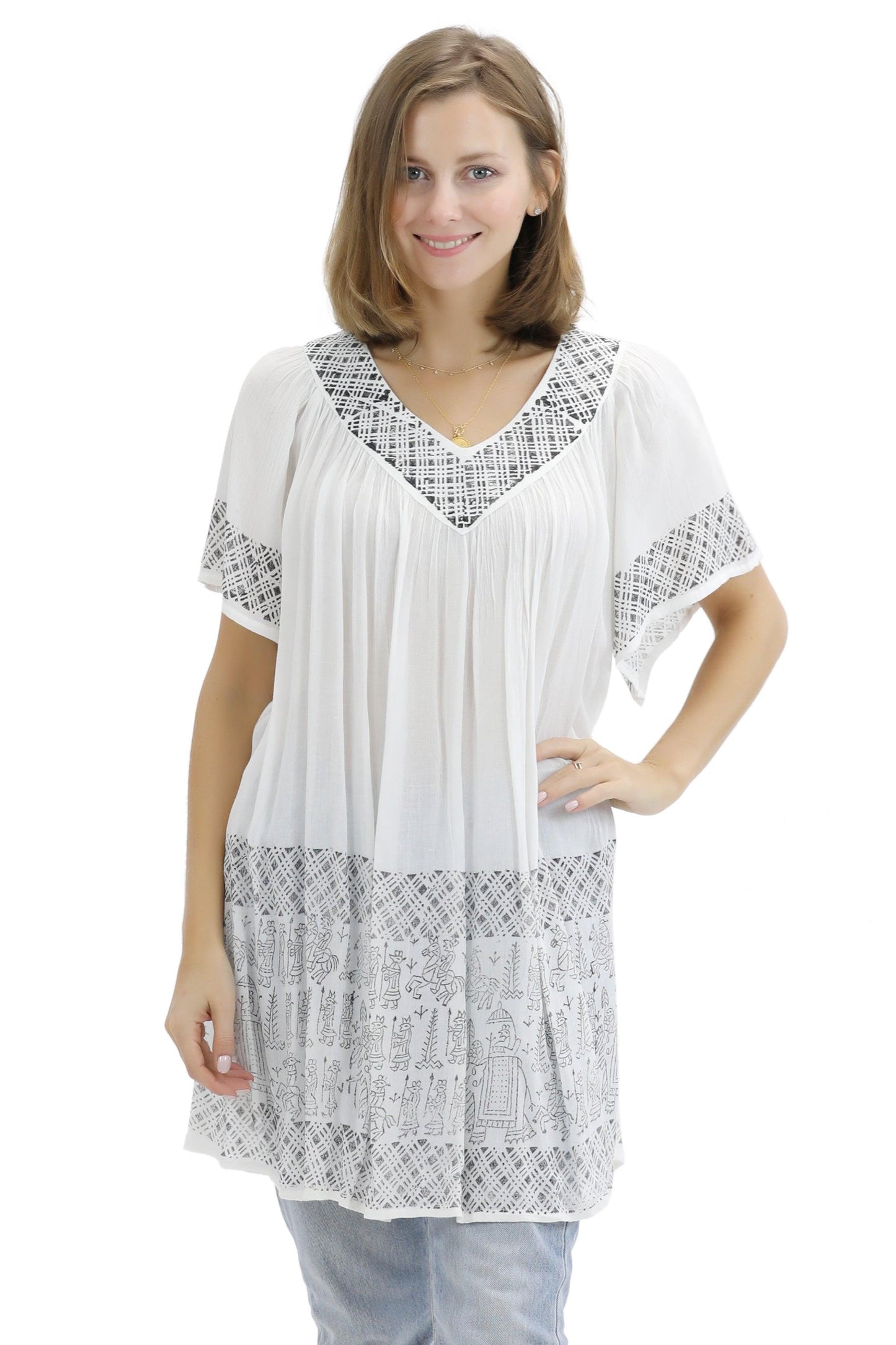 Geometric Border Print Blouse 94