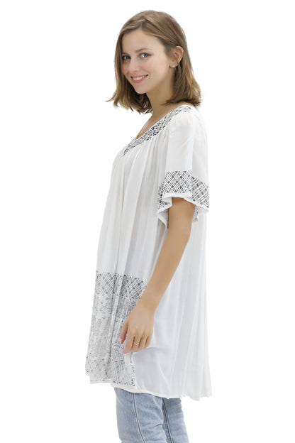 Geometric Border Print Blouse 94