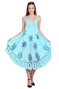 Hawaiian Palm Tree V-Neck Tie Dye Umbrella Dress 19333