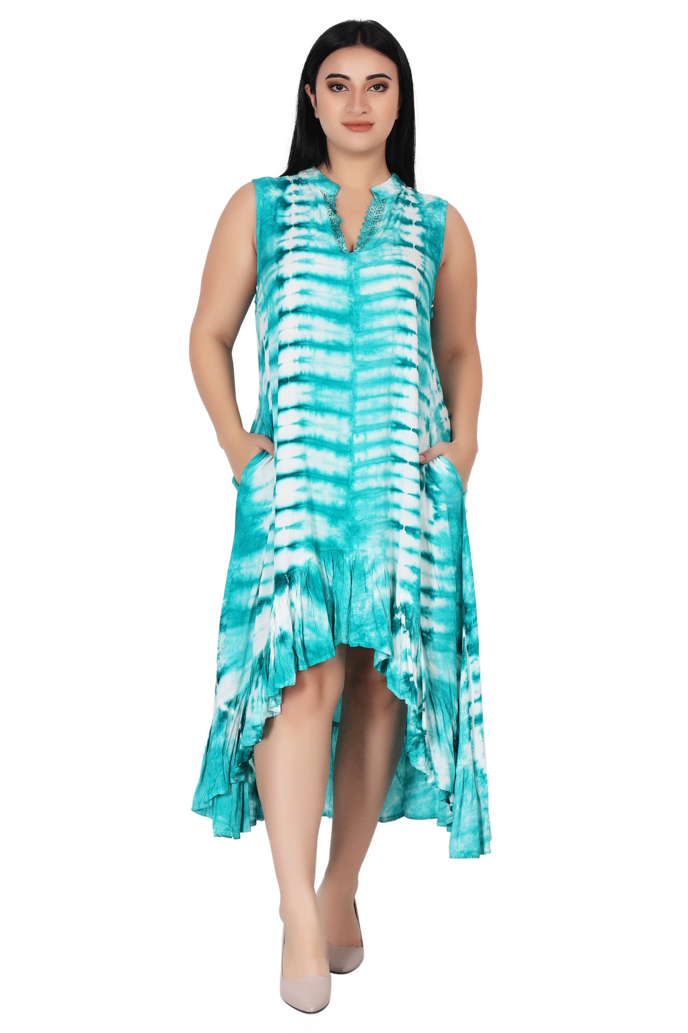 Laced V-Neck Tie Dye Dress 482133