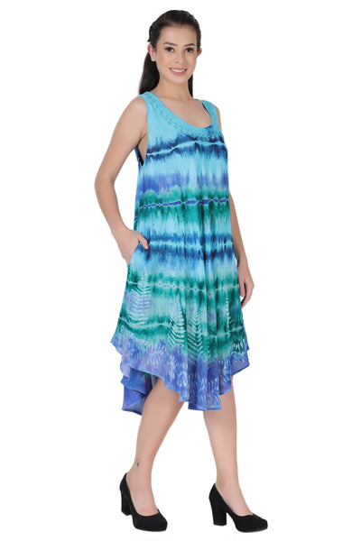 Layered Block Print Tie Dye Beach Dress 422289R