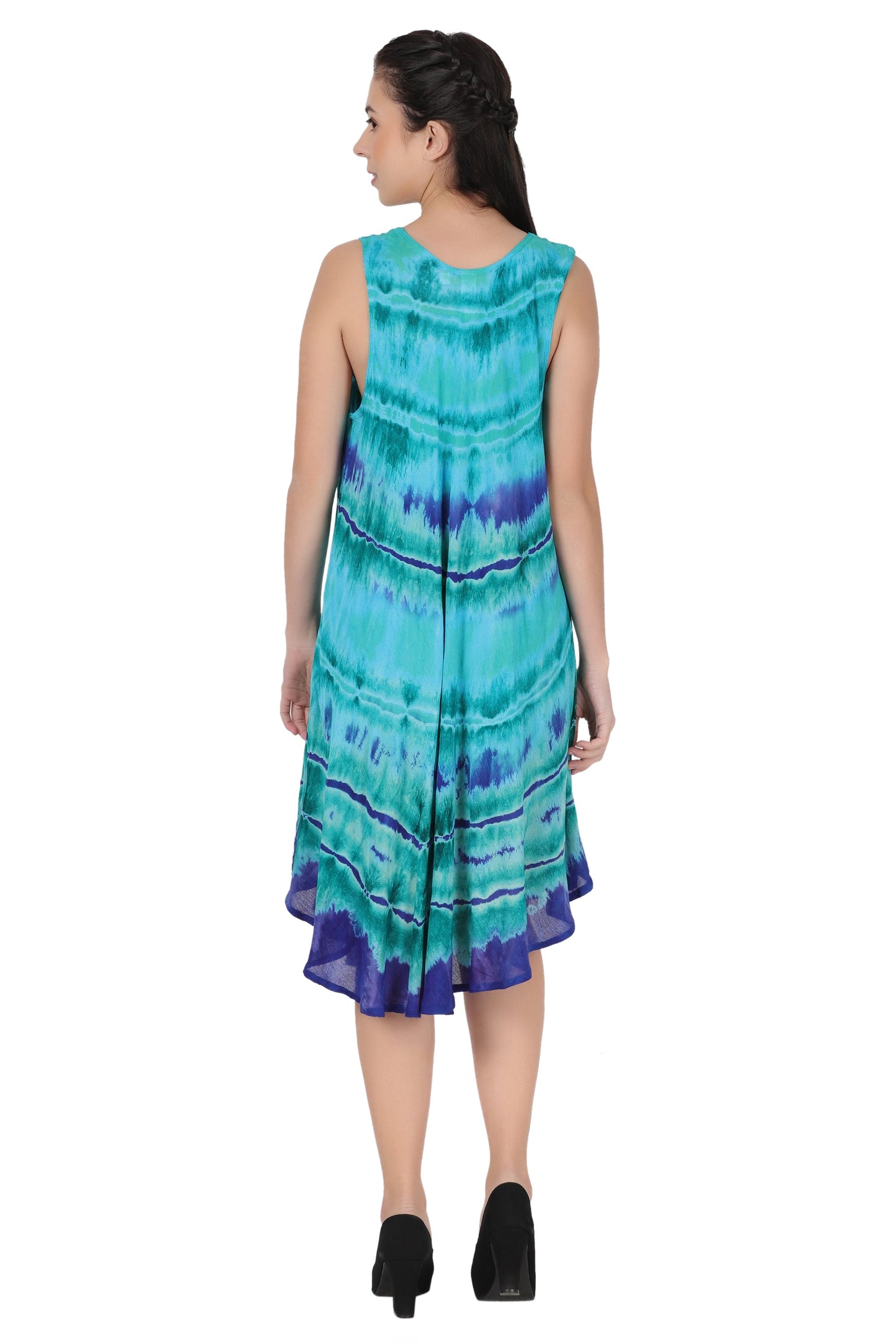 Layered Block Print Tie Dye Beach Dress 422289R