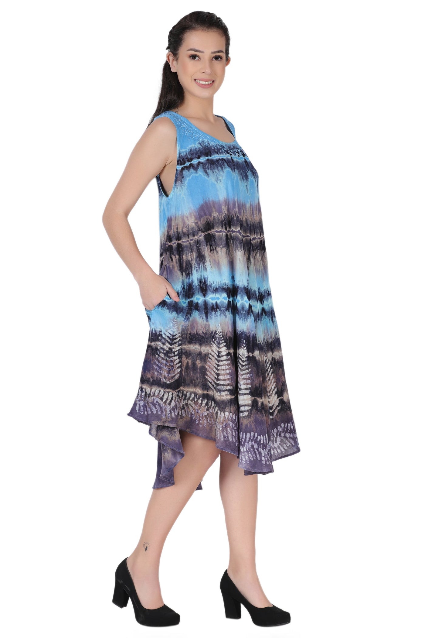 Layered Block Print Tie Dye Beach Dress 422289R