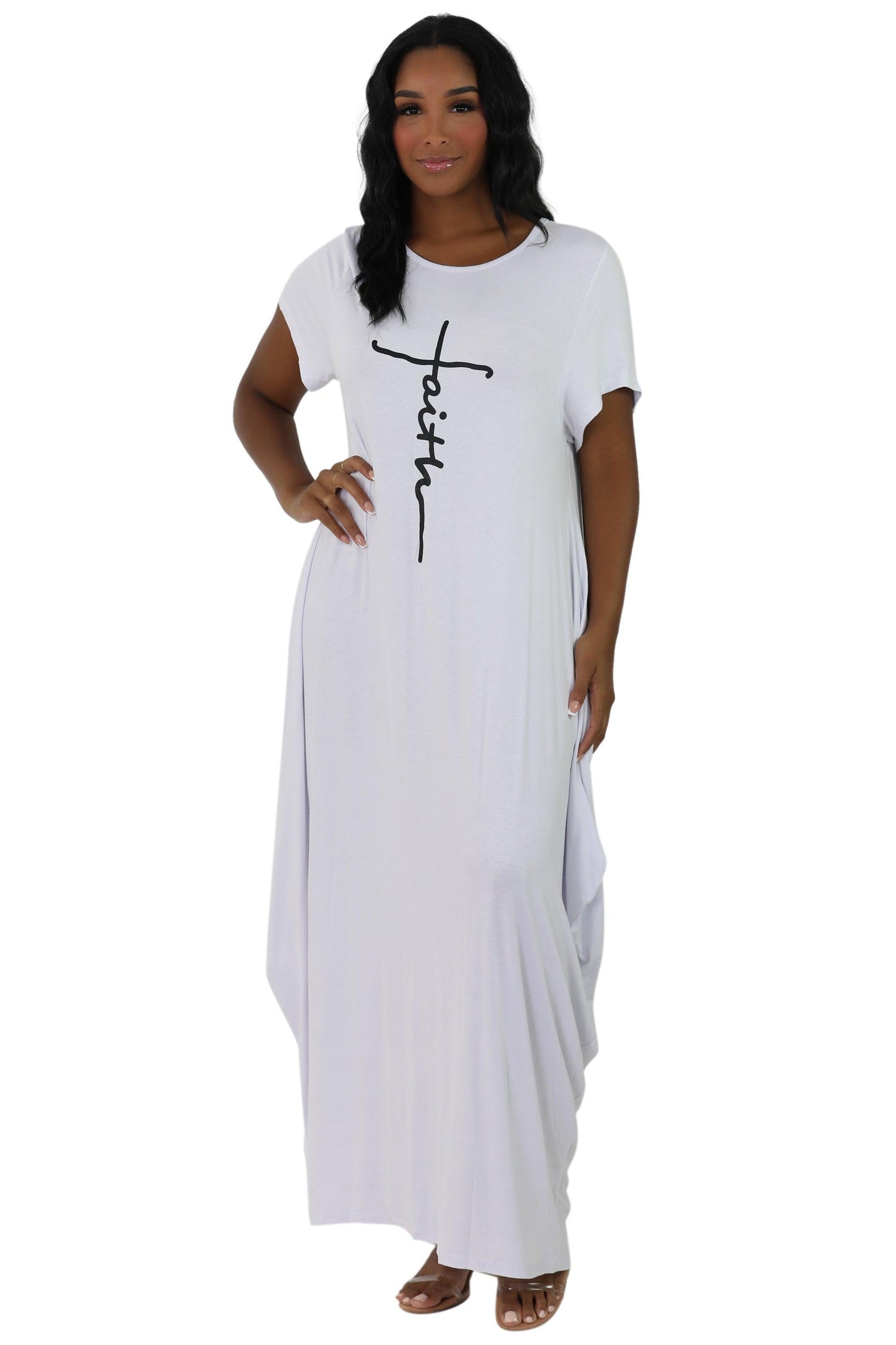 Long "Faith" Knitted Short Sleeve Dress 6666