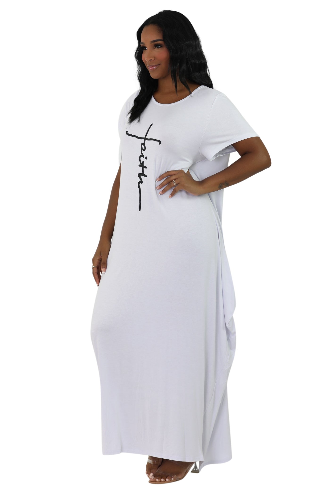 Long "Faith" Knitted Short Sleeve Dress 6666